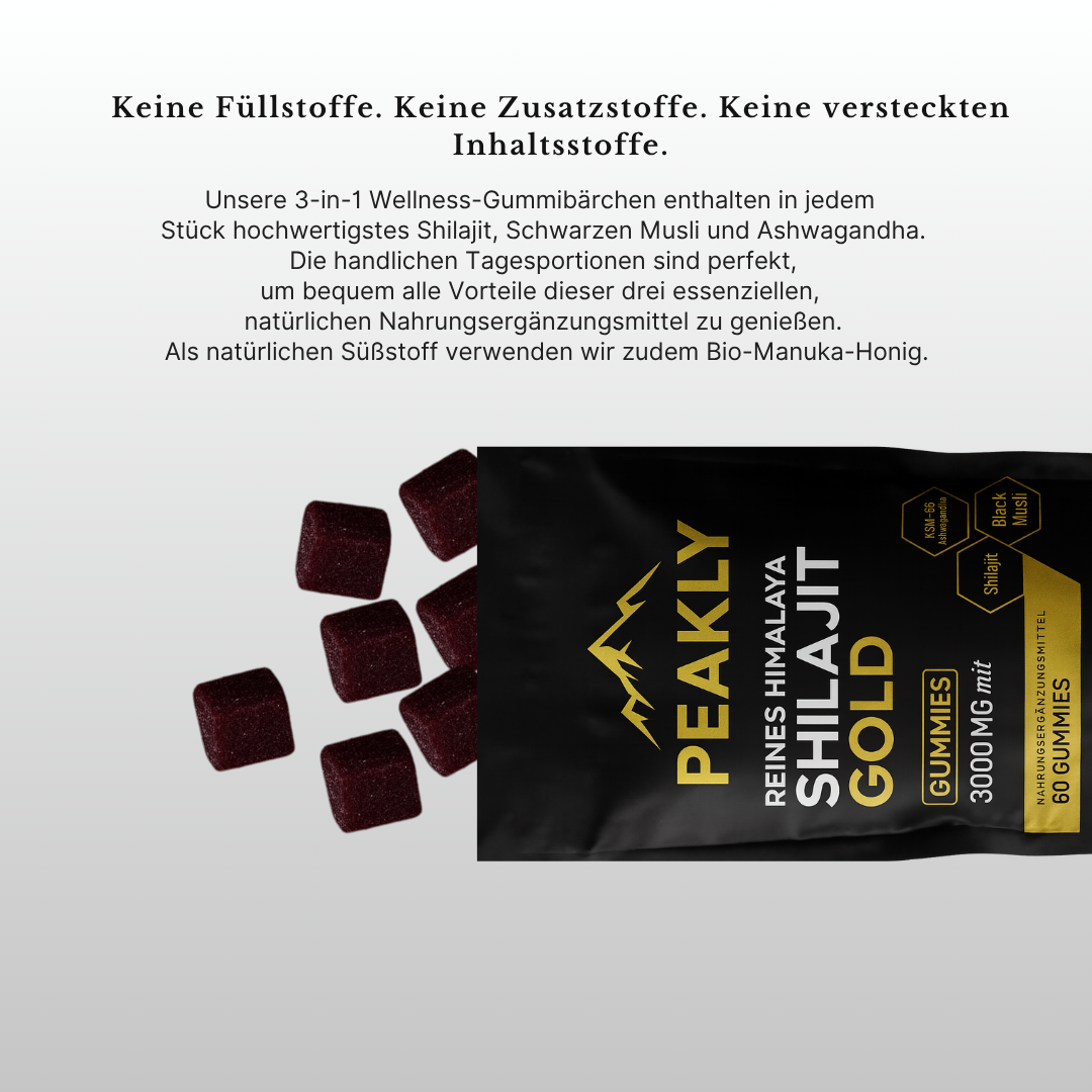 PEAKLY™ Reines Himalaya Shilajit Gummies 6-Fach-Formel für männliche Vitalität