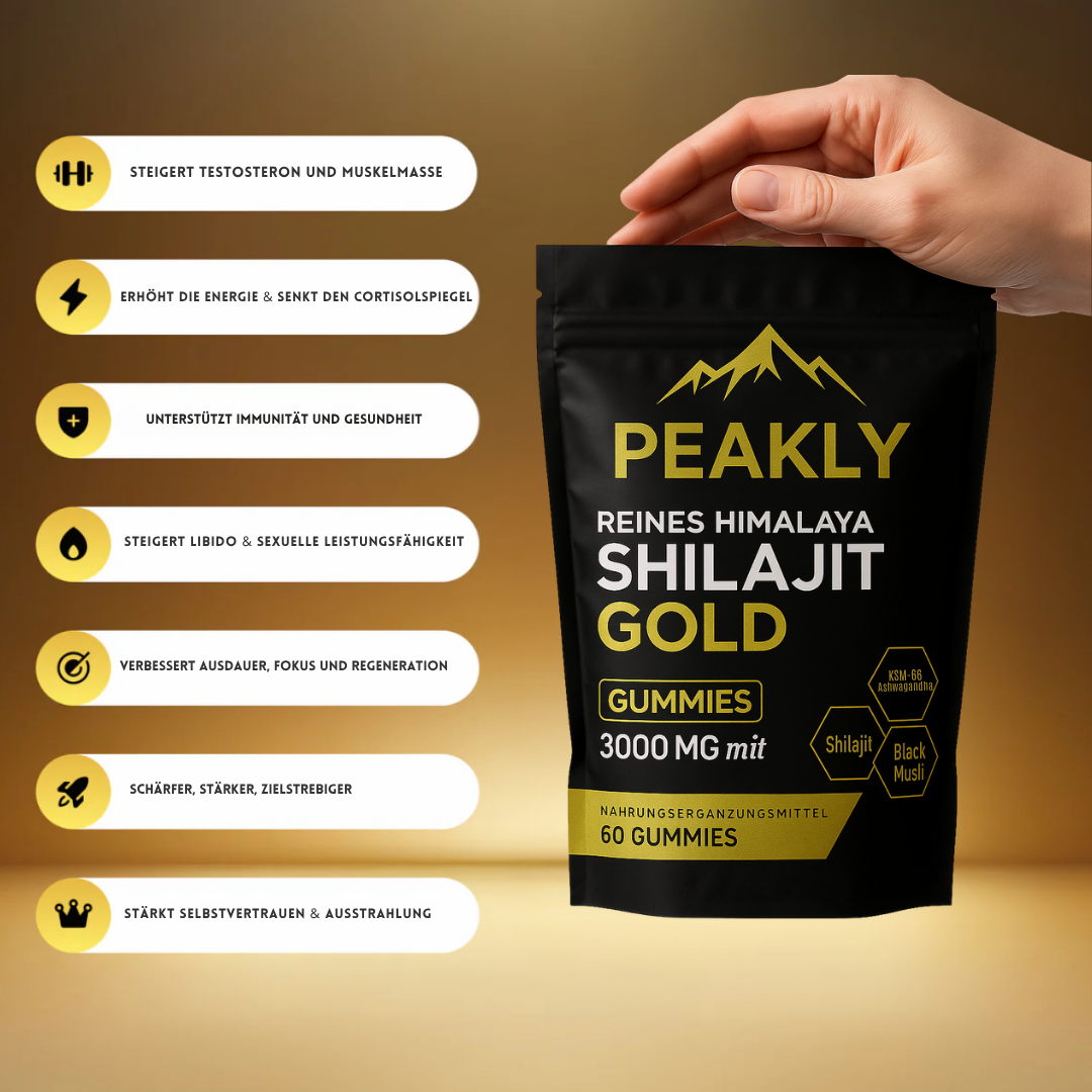 PEAKLY™ Reines Himalaya Shilajit Gummies 6-Fach-Formel für männliche Vitalität